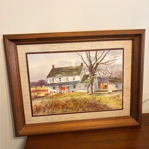 Rustic Farmhouse Watercolor Art in Wooden Frame by Ranolph Bye